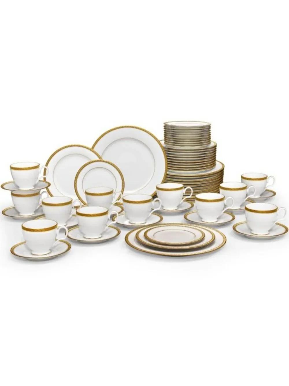 NWB Noritake Charlotta Gold 60 Piece Value Set , Service 12 White